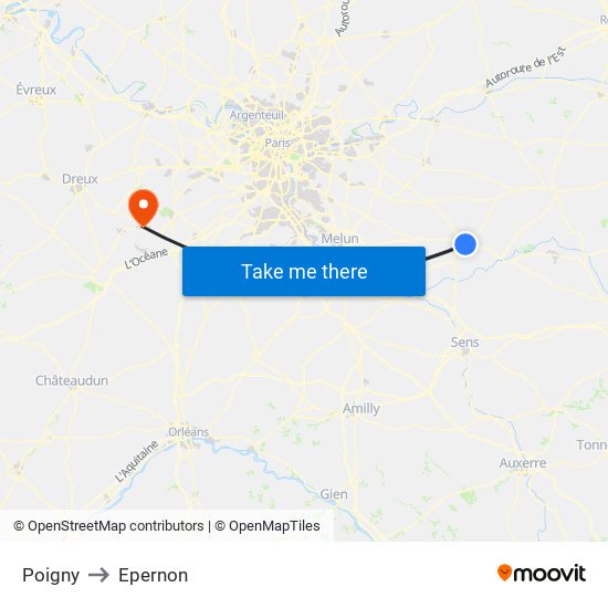 Poigny to Epernon map