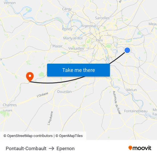 Pontault-Combault to Epernon map