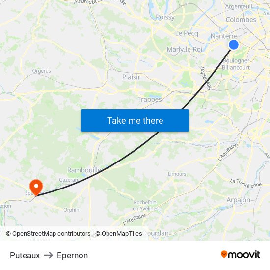 Puteaux to Epernon map