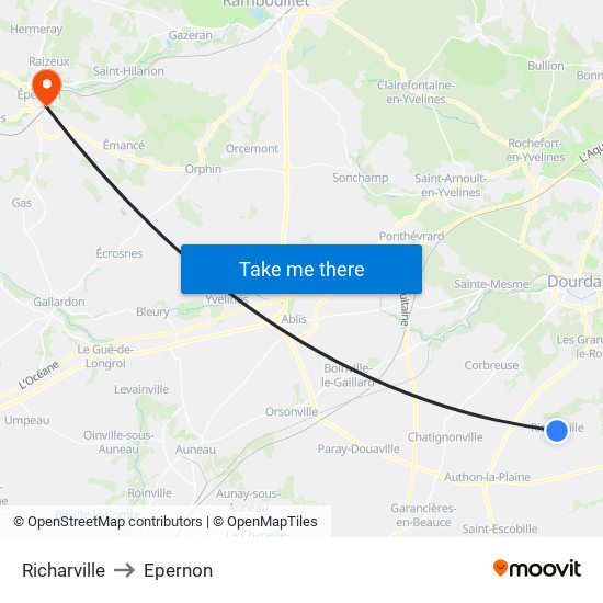 Richarville to Epernon map