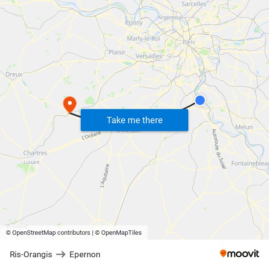 Ris-Orangis to Epernon map