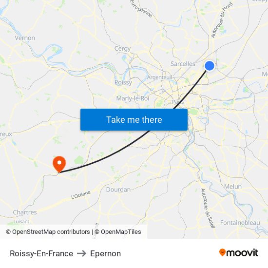 Roissy-En-France to Epernon map