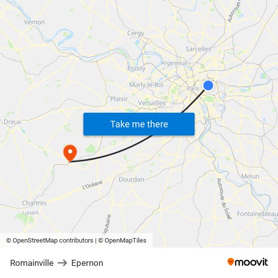 Romainville to Epernon map