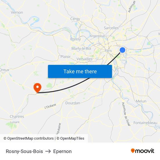 Rosny-Sous-Bois to Epernon map