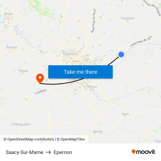 Saacy-Sur-Marne to Epernon map