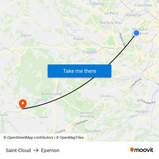 Saint-Cloud to Epernon map