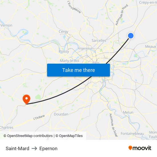 Saint-Mard to Epernon map