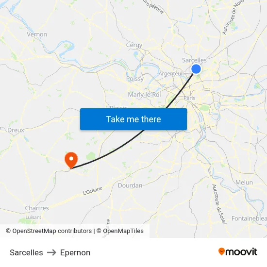 Sarcelles to Epernon map