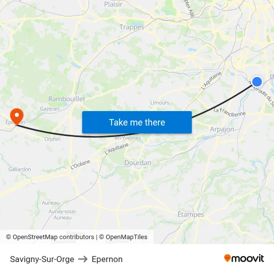 Savigny-Sur-Orge to Epernon map