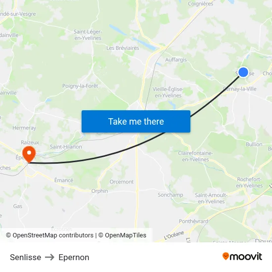 Senlisse to Epernon map