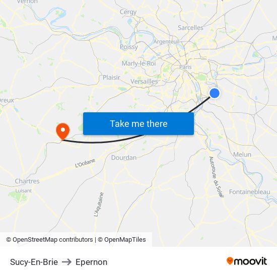 Sucy-En-Brie to Epernon map
