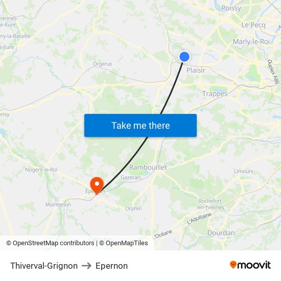 Thiverval-Grignon to Epernon map