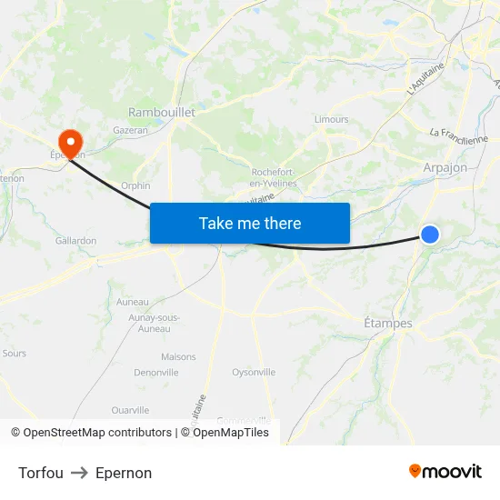 Torfou to Epernon map