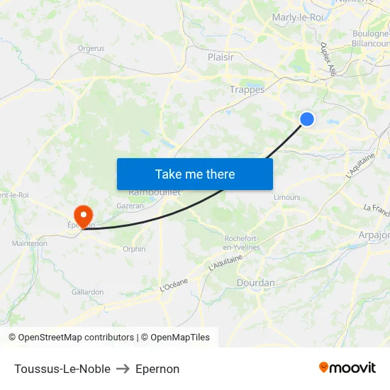 Toussus-Le-Noble to Epernon map