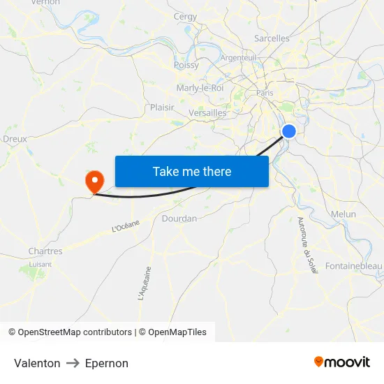 Valenton to Epernon map