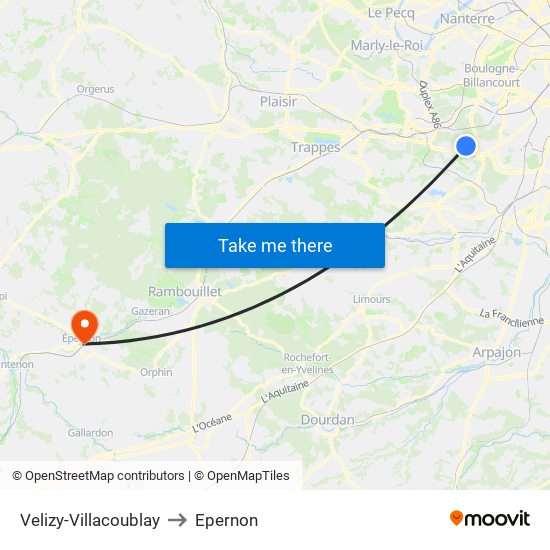 Velizy-Villacoublay to Epernon map