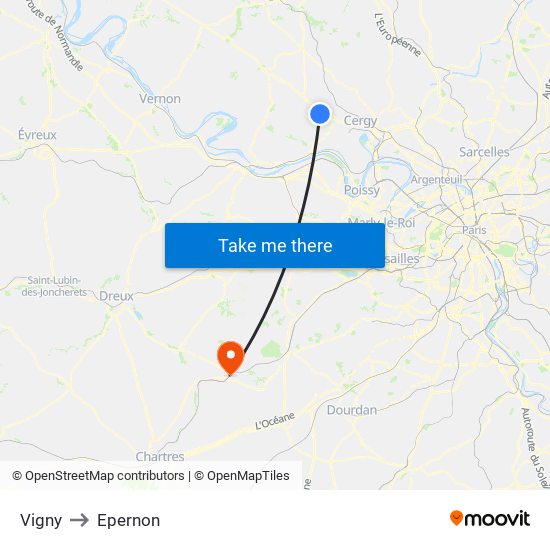 Vigny to Epernon map