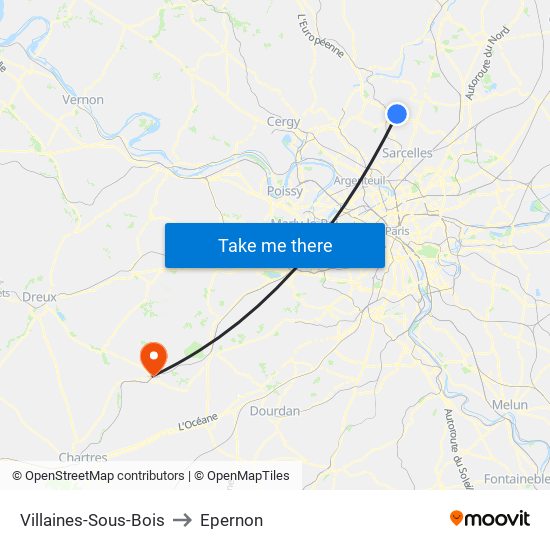 Villaines-Sous-Bois to Epernon map