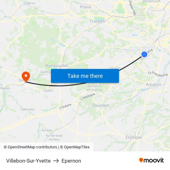 Villebon-Sur-Yvette to Epernon map