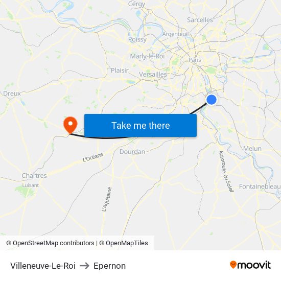 Villeneuve-Le-Roi to Epernon map