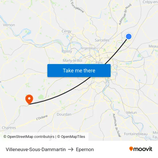 Villeneuve-Sous-Dammartin to Epernon map