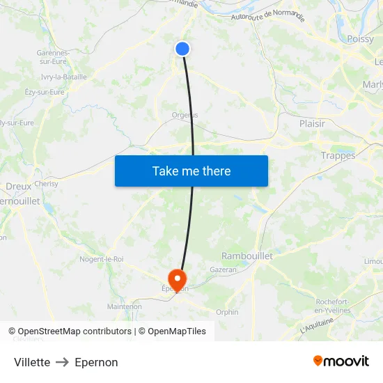 Villette to Epernon map