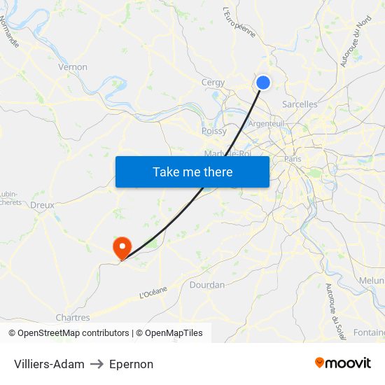Villiers-Adam to Epernon map