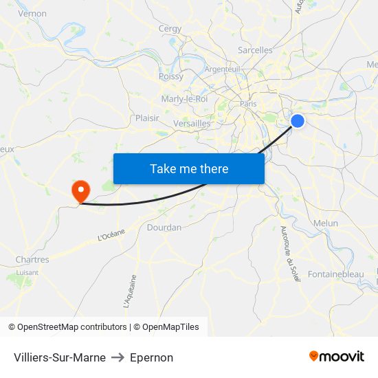 Villiers-Sur-Marne to Epernon map