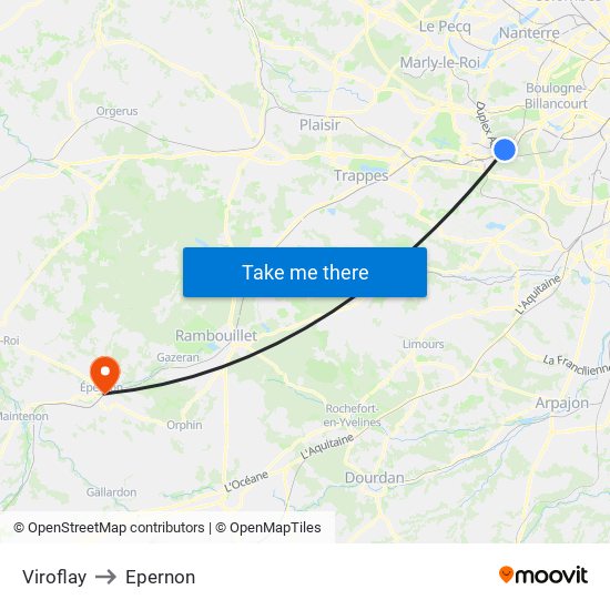 Viroflay to Epernon map