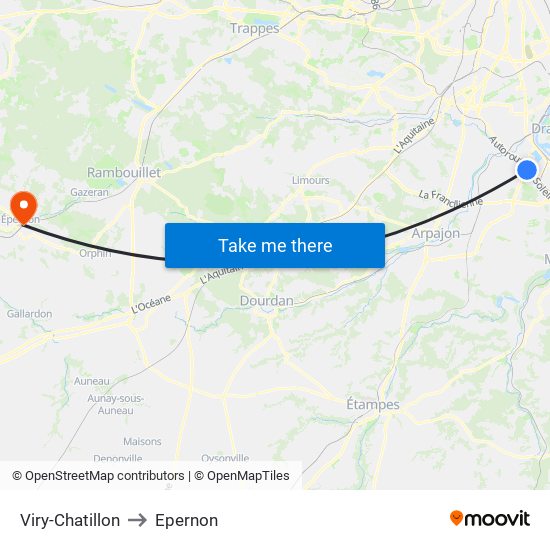Viry-Chatillon to Epernon map