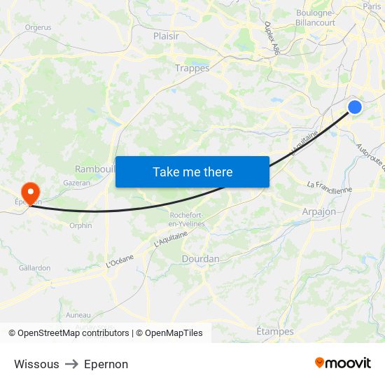 Wissous to Epernon map