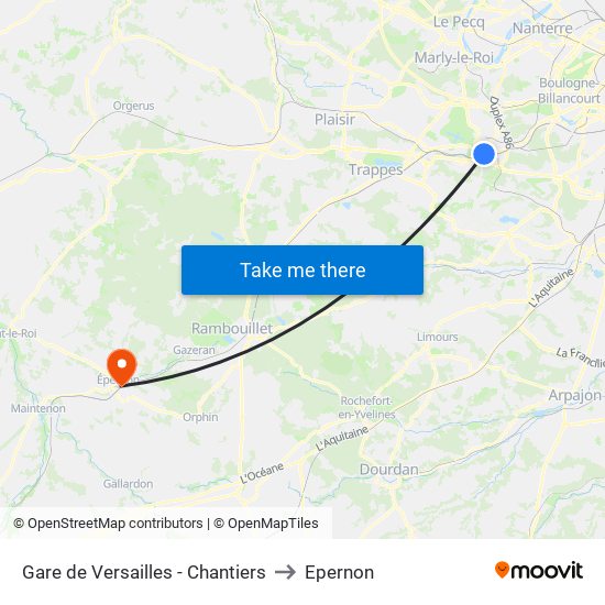 Gare de Versailles - Chantiers to Epernon map