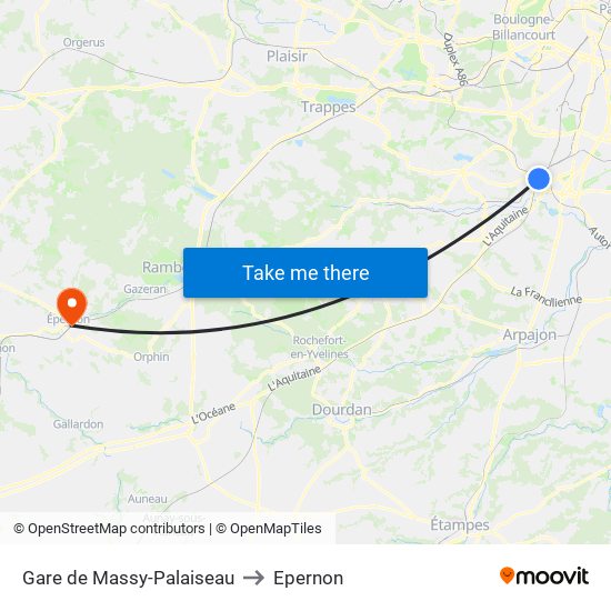 Gare de Massy-Palaiseau to Epernon map