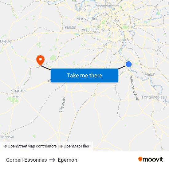 Corbeil-Essonnes to Epernon map