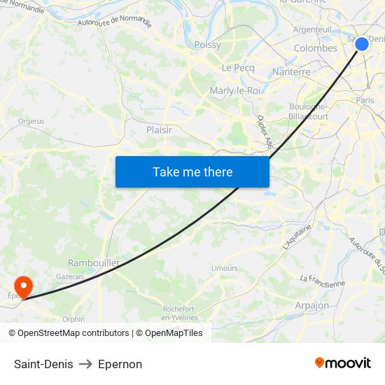 Saint-Denis to Epernon map