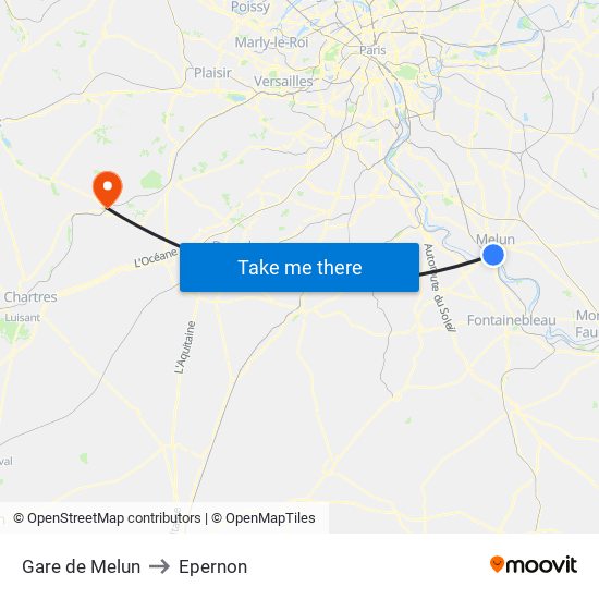 Gare de Melun to Epernon map