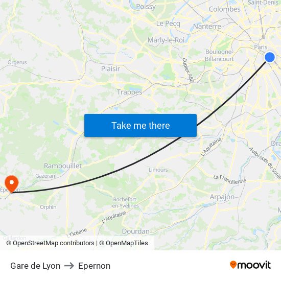 Gare de Lyon to Epernon map