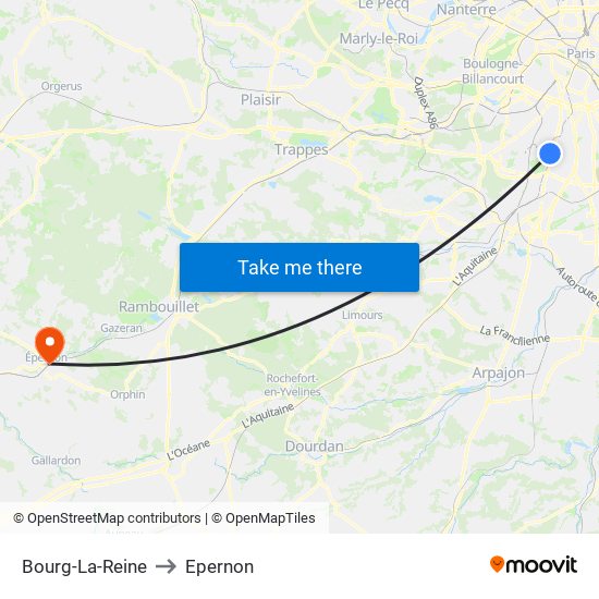Bourg-La-Reine to Epernon map