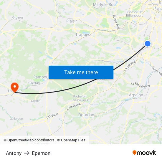 Antony to Epernon map