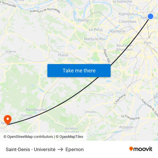 Saint-Denis - Université to Epernon map