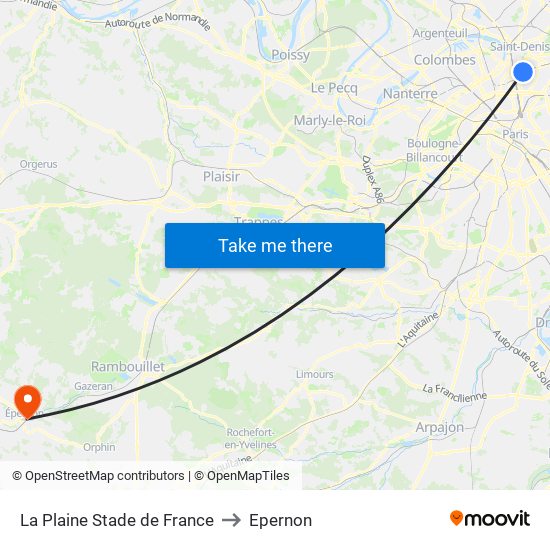 La Plaine Stade de France to Epernon map