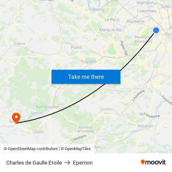 Charles de Gaulle Etoile to Epernon map