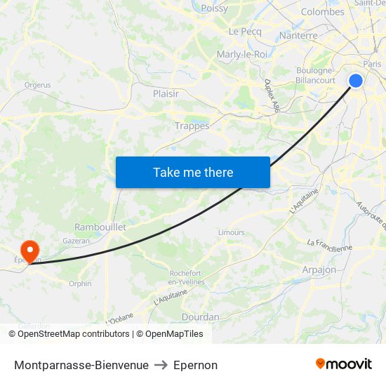 Montparnasse-Bienvenue to Epernon map