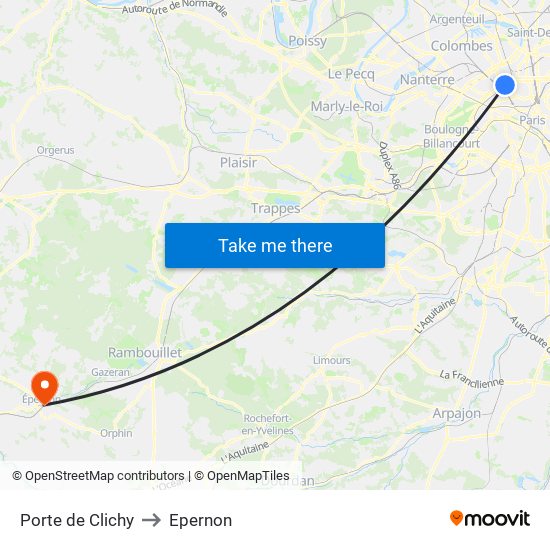 Porte de Clichy to Epernon map