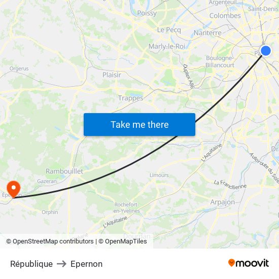 République to Epernon map