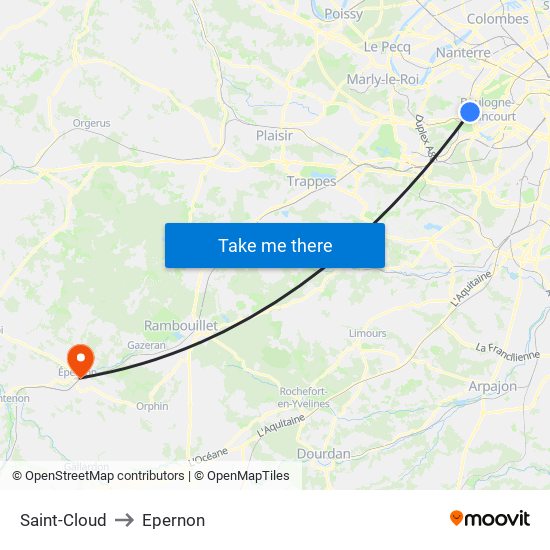 Saint-Cloud to Epernon map
