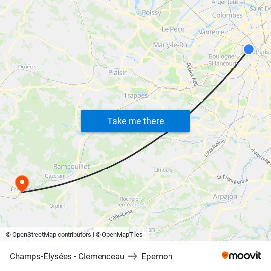 Champs-Élysées - Clemenceau to Epernon map