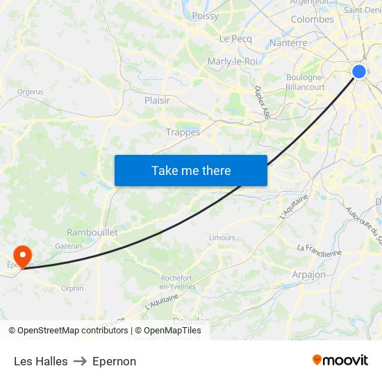 Les Halles to Epernon map