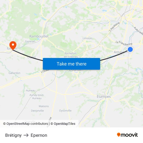 Brétigny to Epernon map