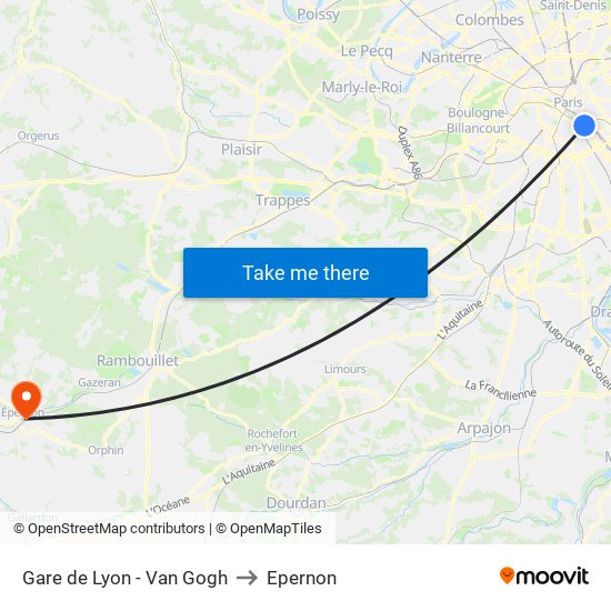 Van Gogh to Epernon map